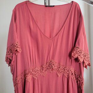 Bloom Chic Terracotta Pink Swiss Bohemian Maxi Dress (Size: 26)